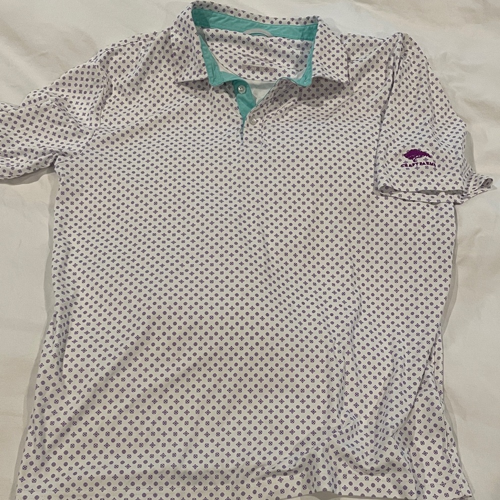 Stylish White and Purple Patterned Polo Shirt